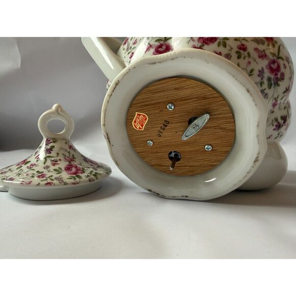 The Singing Teapot – 1950s Lefton Rose Chintz Porcelain, Working Music Box - Picture 5 of 5